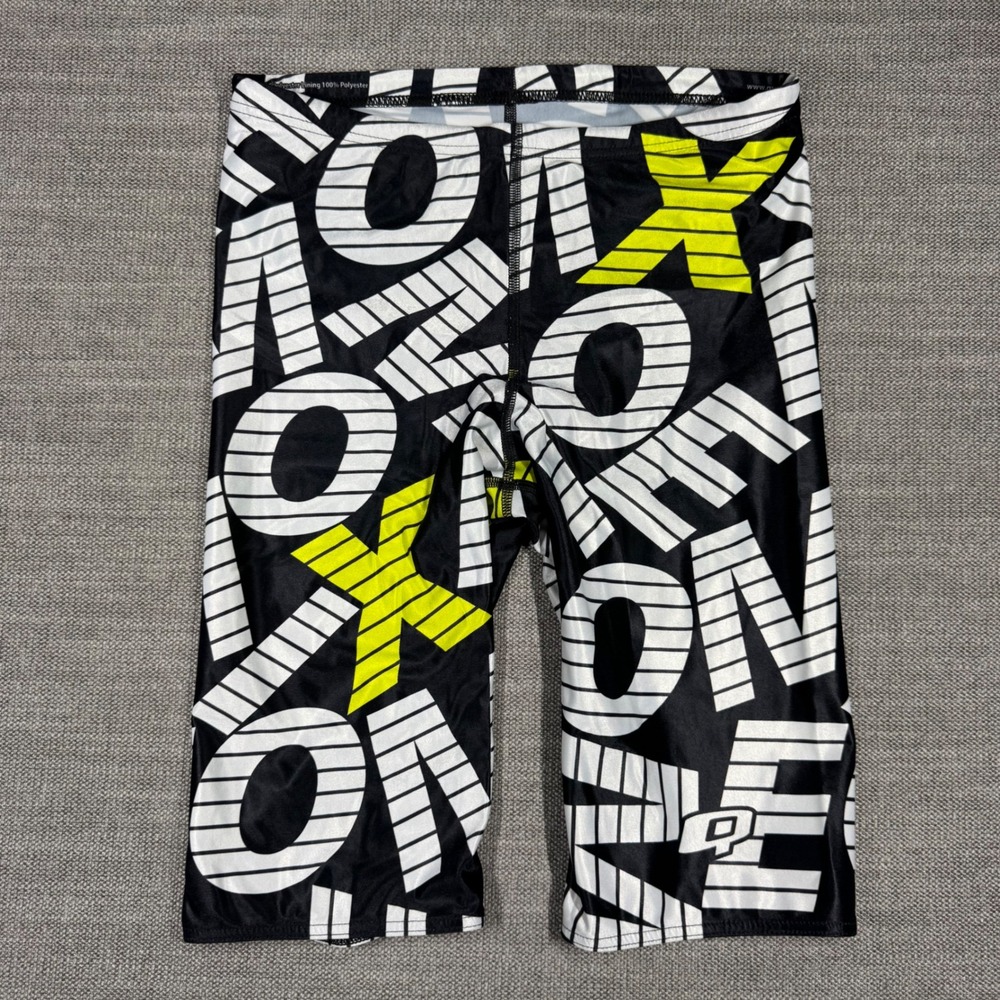 Q Swimwear Mens Jammer Swim Shorts Black White Neon Yellow Graphic Size 30